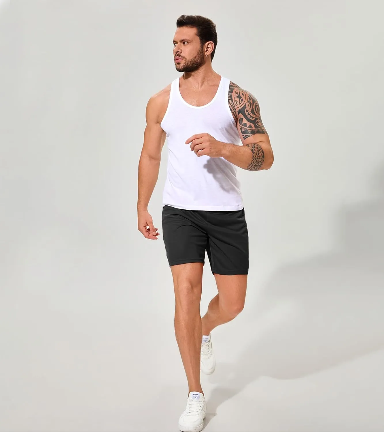 Men Drawstring Athletic Shorts Elastic Waistband Running Shorts Quick Dry Activewear Gym Workout Shorts