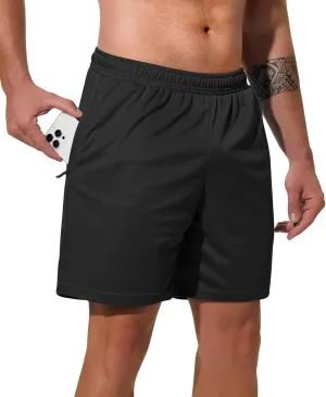 Men Drawstring Athletic Shorts Elastic Waistband Running Shorts Quick Dry Activewear Gym Workout Shorts