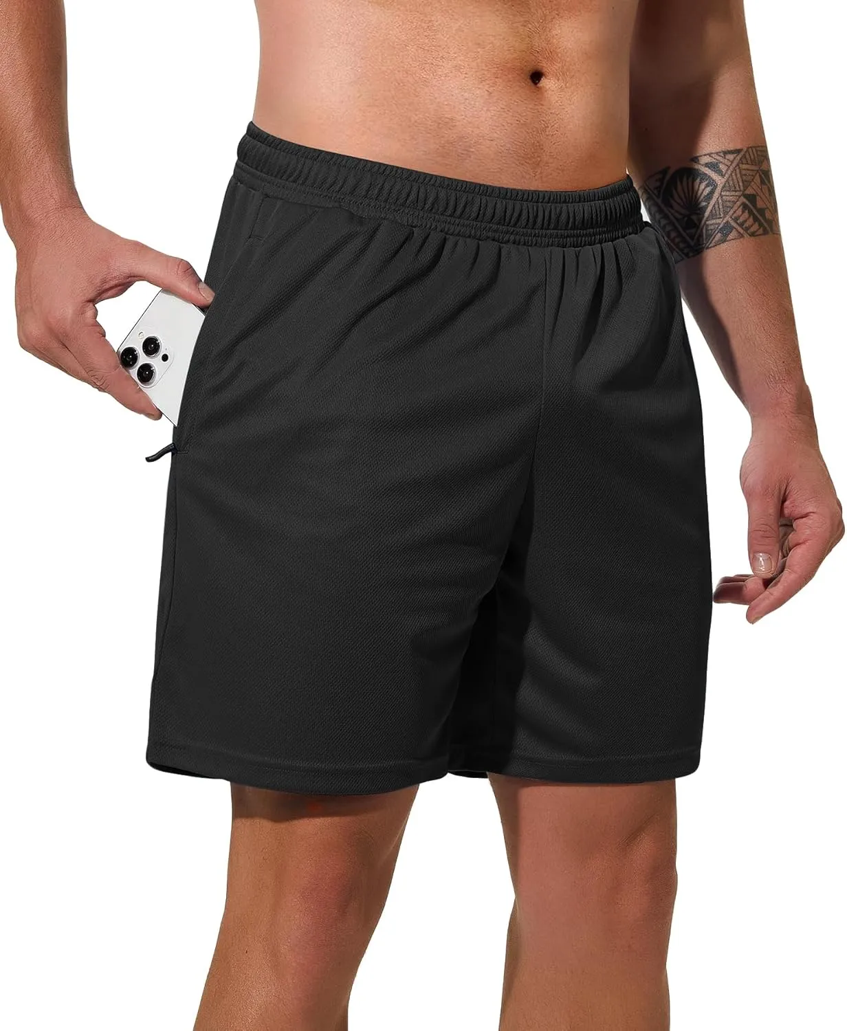Men Drawstring Athletic Shorts Elastic Waistband Running Shorts Quick Dry Activewear Gym Workout Shorts