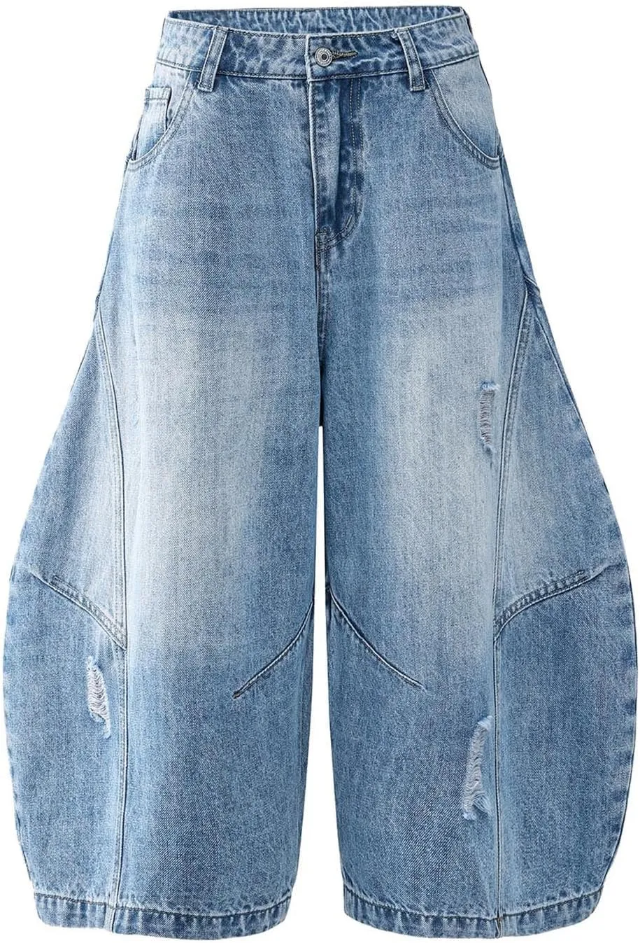 Men Y2K Grunge Baggy Jean Shorts Casual Hip Hop Long Loose Fit Denim Shorts Streetwear with Pockets