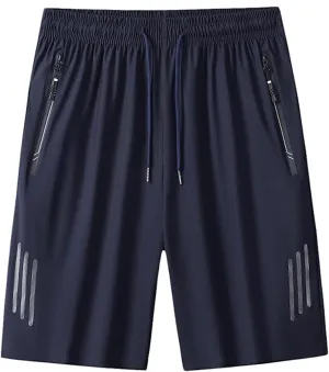 Mens Athletic Running Workout Shorts Quick Dry Elastic Waist Shorts Big Tall Loose Lightweight Shorts with Zip Pocket