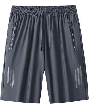 Mens Athletic Running Workout Shorts Quick Dry Elastic Waist Shorts Big Tall Loose Lightweight Shorts with Zip Pocket