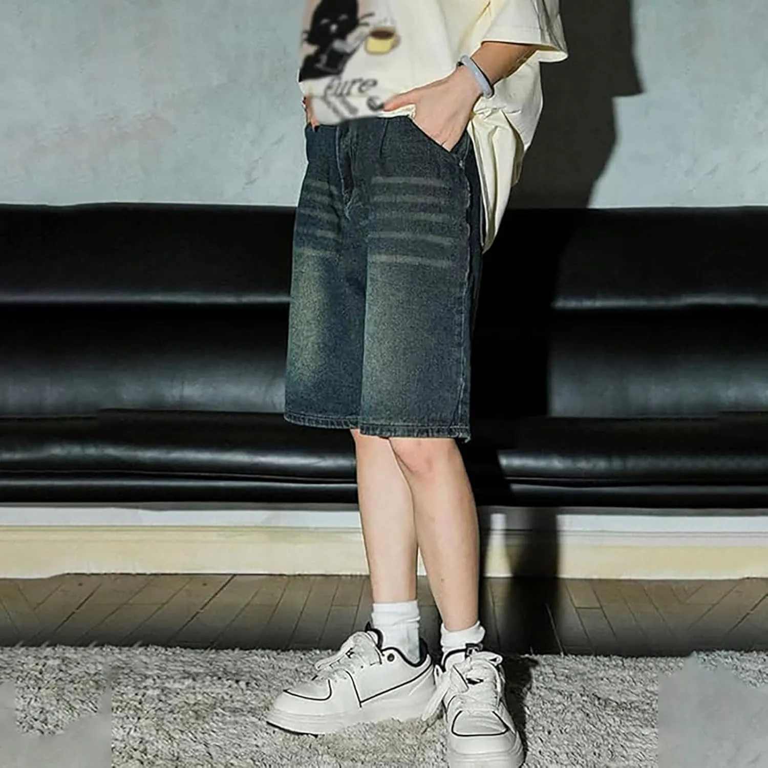 Mens Baggy Denim Jorts Y2K Loose Hip Hop Jean Shorts Casual Summer Long Jeans Streetwear