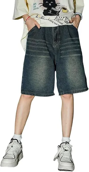Mens Baggy Denim Jorts Y2K Loose Hip Hop Jean Shorts Casual Summer Long Jeans Streetwear
