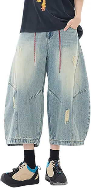 Mens Baggy Denim Jorts Y2K Vintage Loose Hip Hop Jean Shorts Wide Leg Mid Jeans Streetwear Clothes
