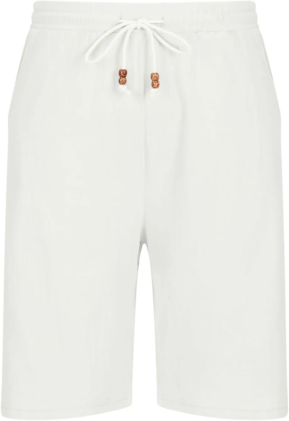 Men's Casual Cotton Linen Shorts Lightweight Drawstring Shorts with Pockets Elastic Waist Shorts Summer Beach Vacation Shorts