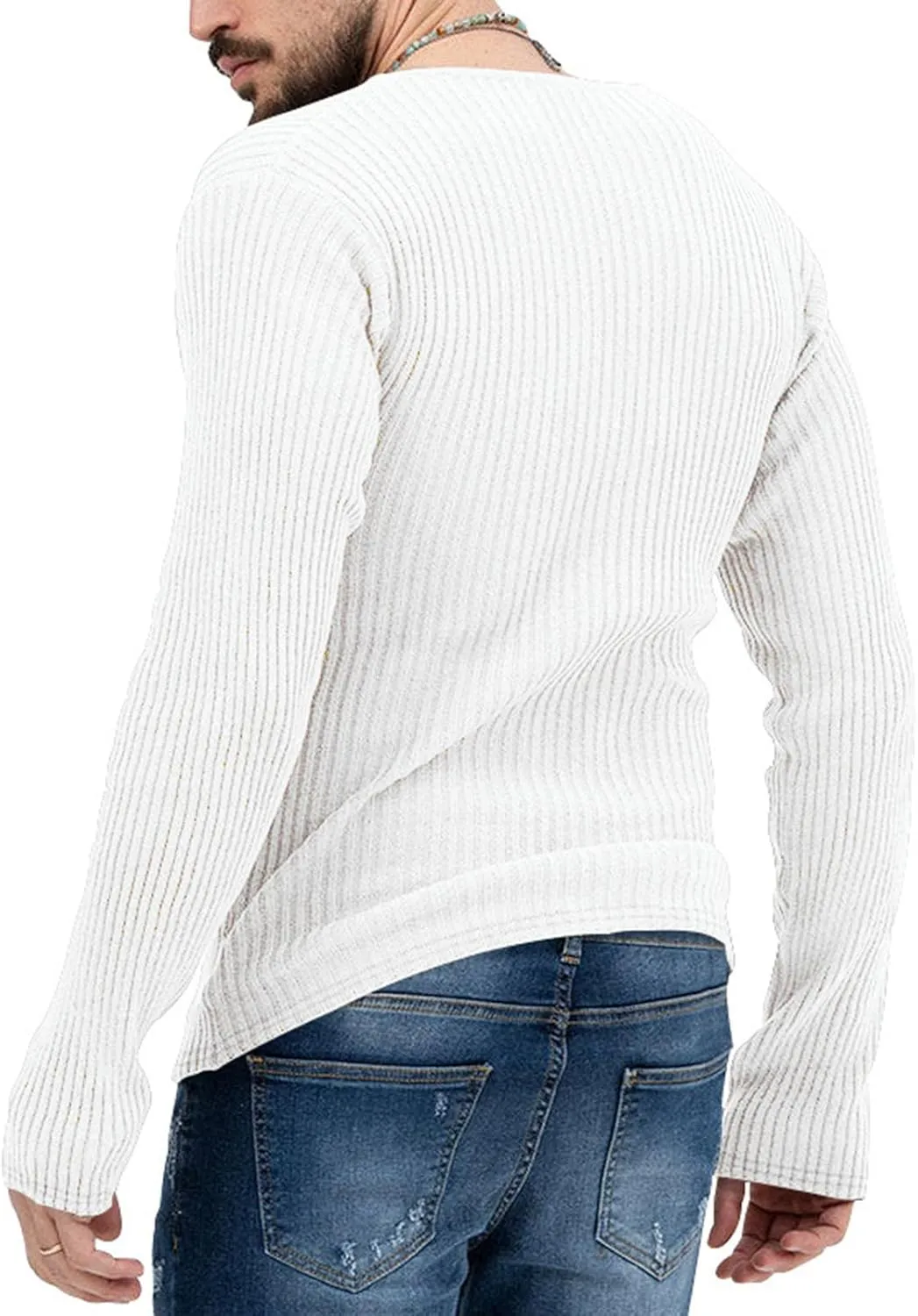 Men's Casual Slim Fit Deep V-Neck Pullover Long Sleeve Knitted Pullover Sweaters Top Lightweight Vintage Knitwear