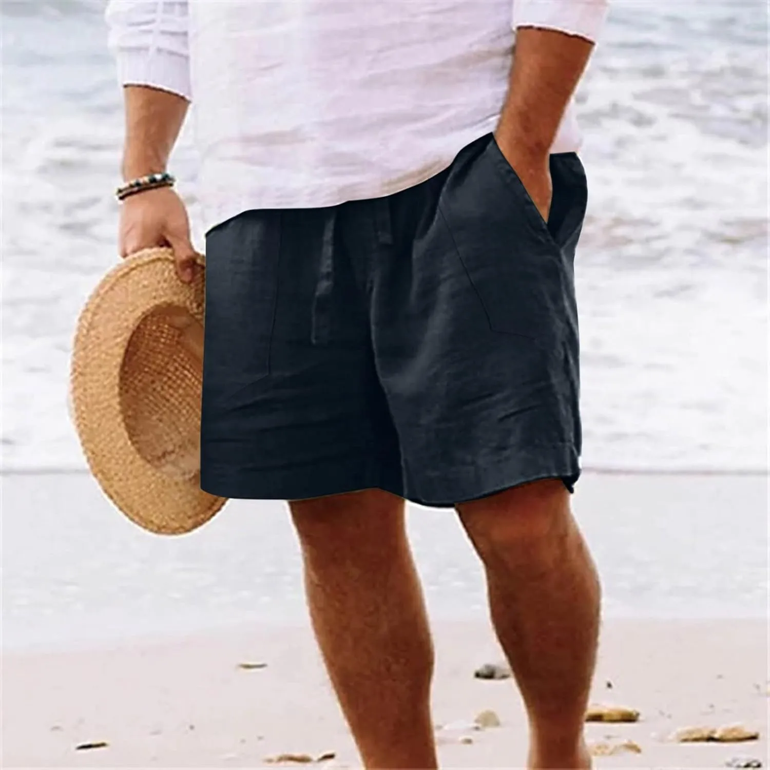 Men's Cotton and Linen Casual Shorts Quick Dry Spring and Summer Cotton Linen Loose Plus Size Summer Beach Shorts