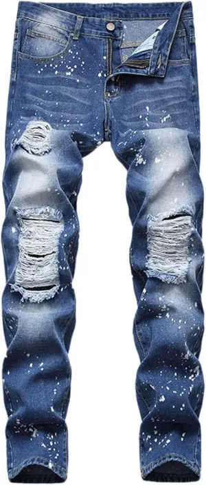 Mens Denim Shorts Ripped Jean Short Distressed Straight Fit Denim Shorts Casual Ripped Summer Denim Short Pants with Pockets