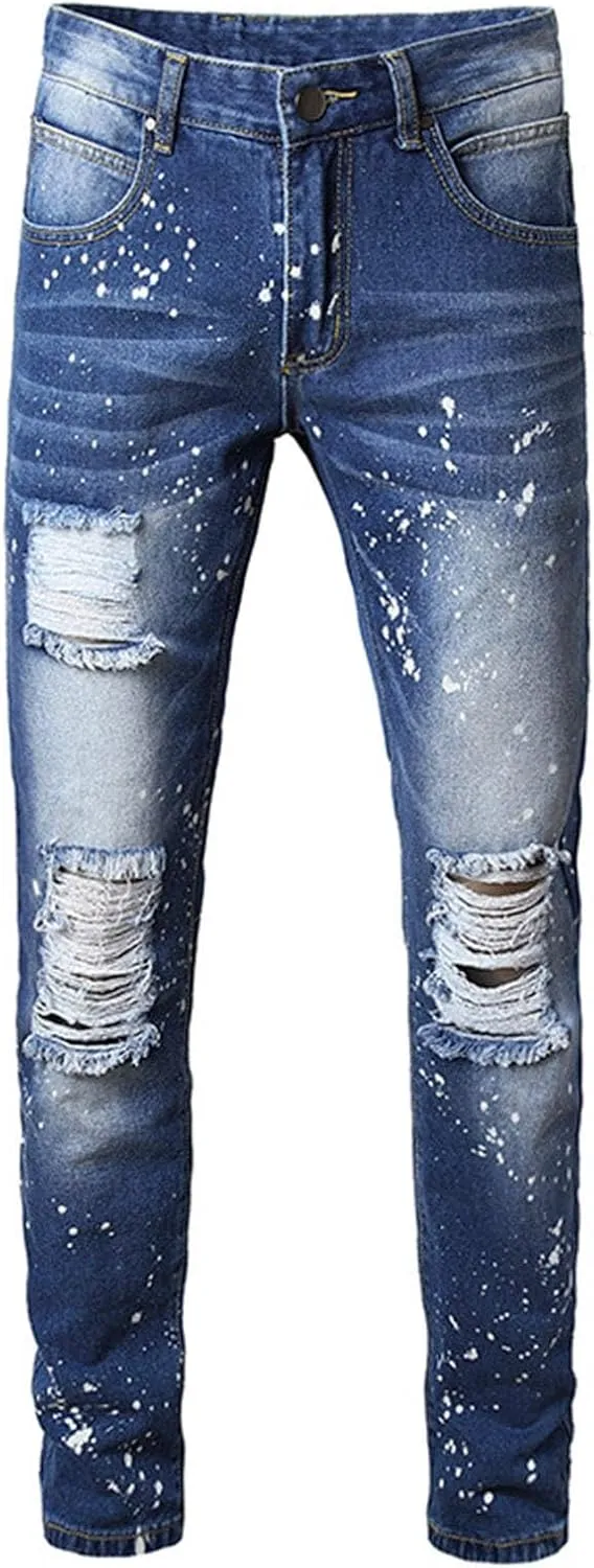 Mens Denim Shorts Ripped Jean Short Distressed Straight Fit Denim Shorts Casual Ripped Summer Denim Short Pants with Pockets