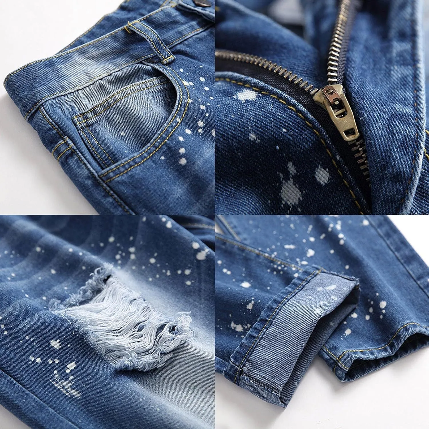 Mens Denim Shorts Ripped Jean Short Distressed Straight Fit Denim Shorts Casual Ripped Summer Denim Short Pants with Pockets