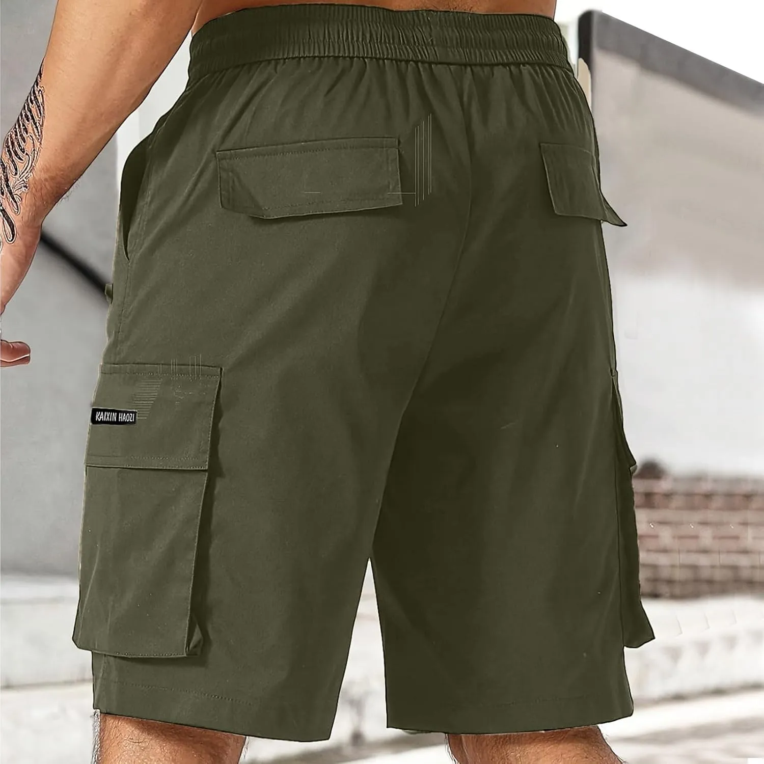 Mens Elastic Waist Shorts Casual Summer Knee Length Cargo Shorts with Pockets Lightweight Outdoor Hiking Work Shorts