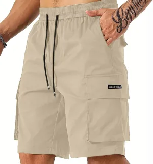 Mens Elastic Waist Shorts Casual Summer Knee Length Cargo Shorts with Pockets Lightweight Outdoor Hiking Work Shorts