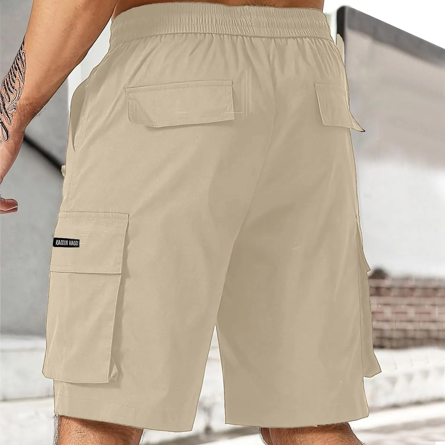 Mens Elastic Waist Shorts Casual Summer Knee Length Cargo Shorts with Pockets Lightweight Outdoor Hiking Work Shorts