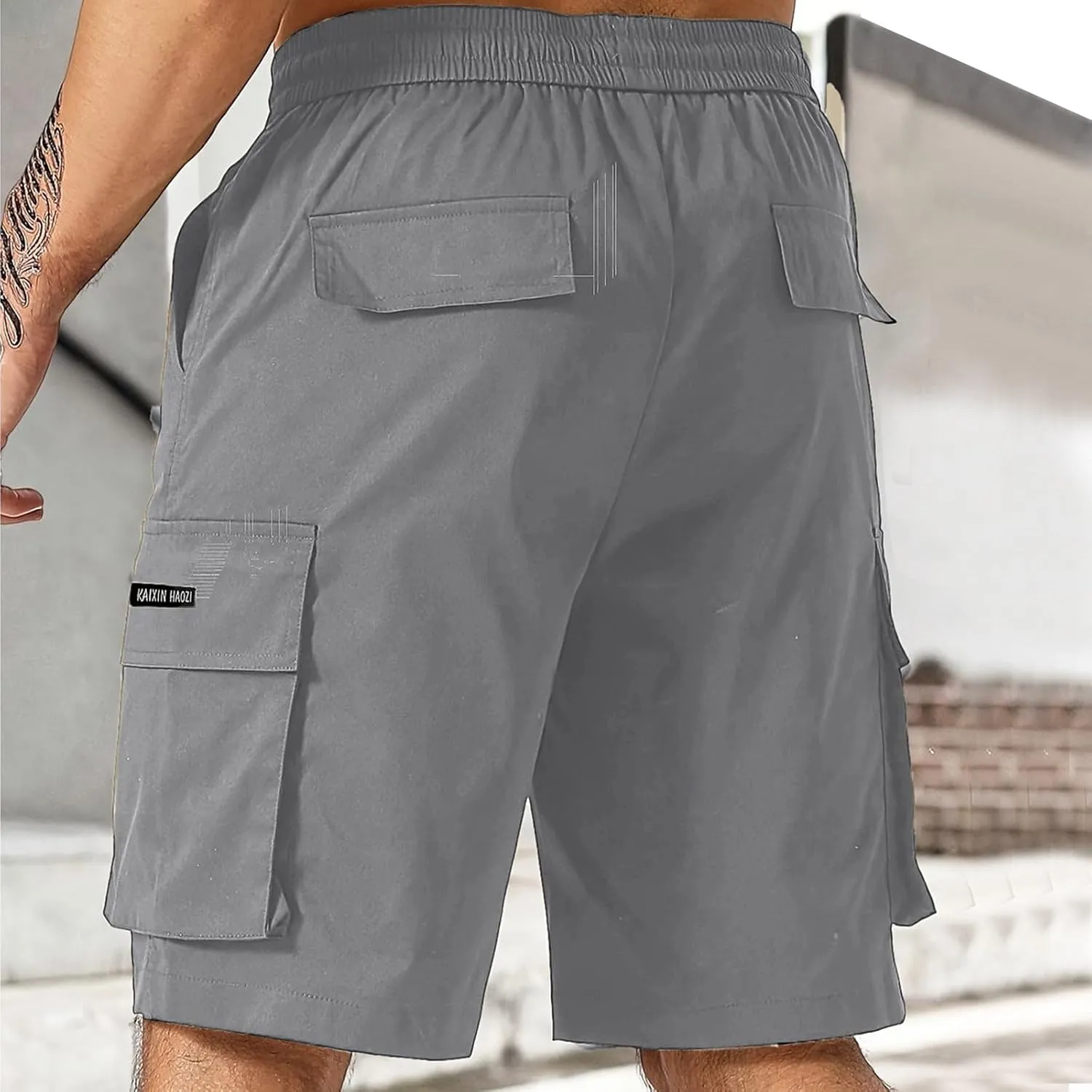 Mens Elastic Waist Shorts Casual Summer Knee Length Cargo Shorts with Pockets Lightweight Outdoor Hiking Work Shorts