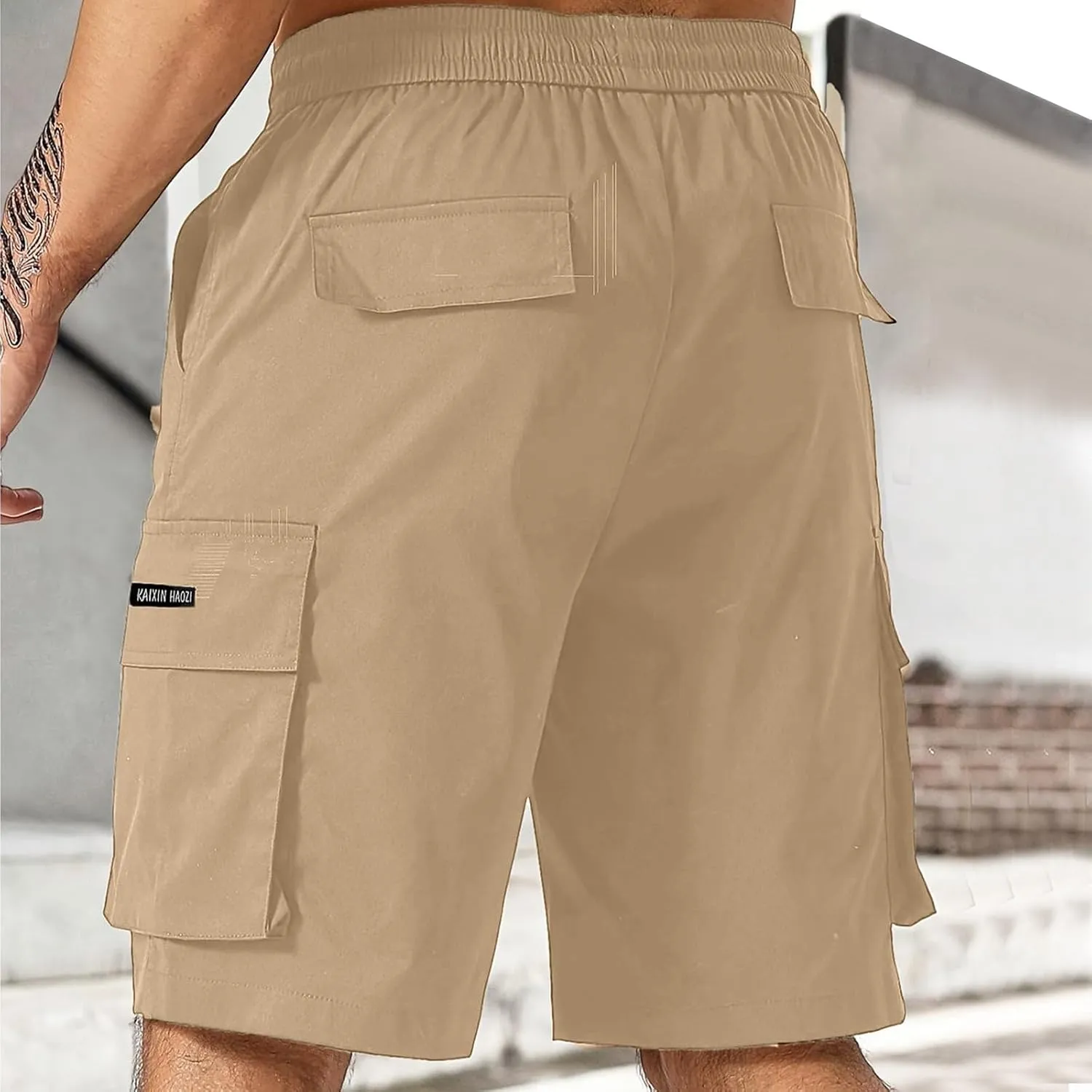 Mens Elastic Waist Shorts Casual Summer Knee Length Cargo Shorts with Pockets Lightweight Outdoor Hiking Work Shorts