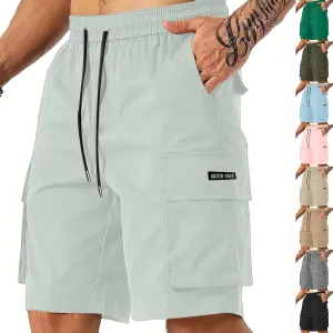 Mens Elastic Waist Shorts Casual Summer Knee Length Cargo Shorts with Pockets Lightweight Outdoor Hiking Work Shorts