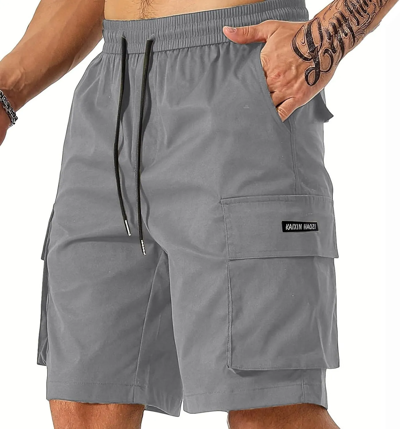 Mens Elastic Waist Shorts Casual Summer Knee Length Cargo Shorts with Pockets Lightweight Outdoor Hiking Work Shorts