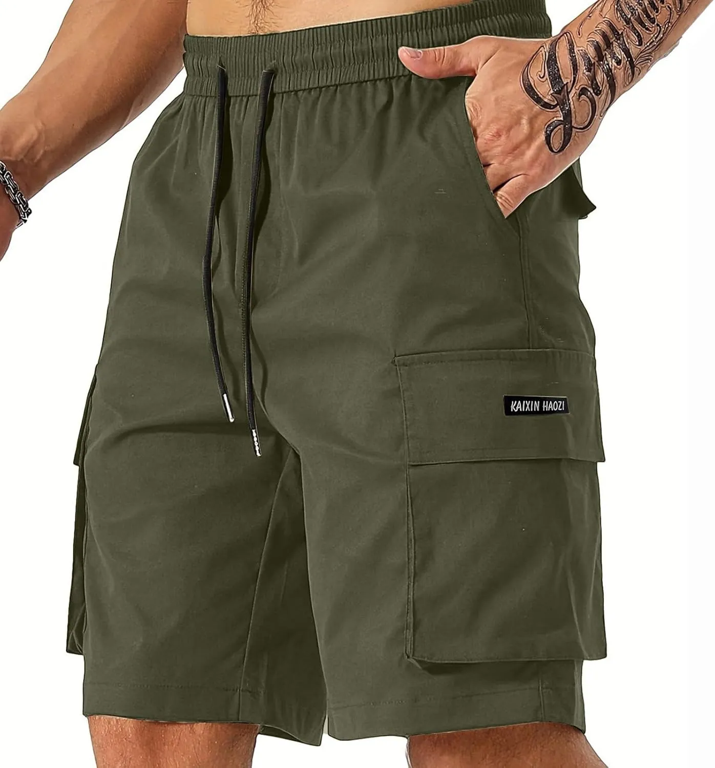Mens Elastic Waist Shorts Casual Summer Knee Length Cargo Shorts with Pockets Lightweight Outdoor Hiking Work Shorts