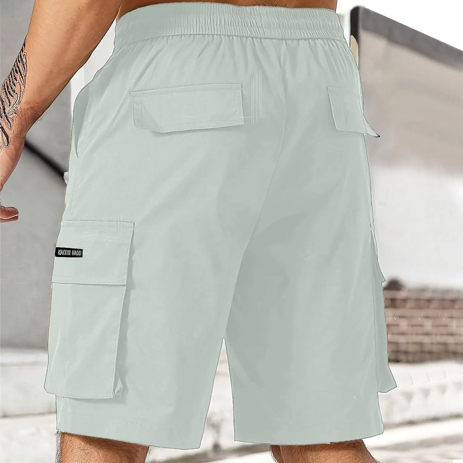 Mens Elastic Waist Shorts Casual Summer Knee Length Cargo Shorts with Pockets Lightweight Outdoor Hiking Work Shorts