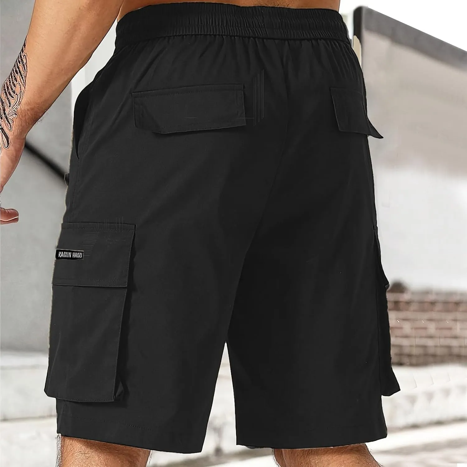Mens Elastic Waist Shorts Casual Summer Knee Length Cargo Shorts with Pockets Lightweight Outdoor Hiking Work Shorts