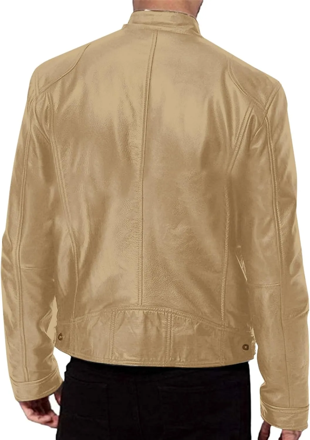 Mens Faux Leather Moto Jacket Vintage Stand Collar Motorcycle Bomber Jacket Motorcycle Riding Jacket with Pockets