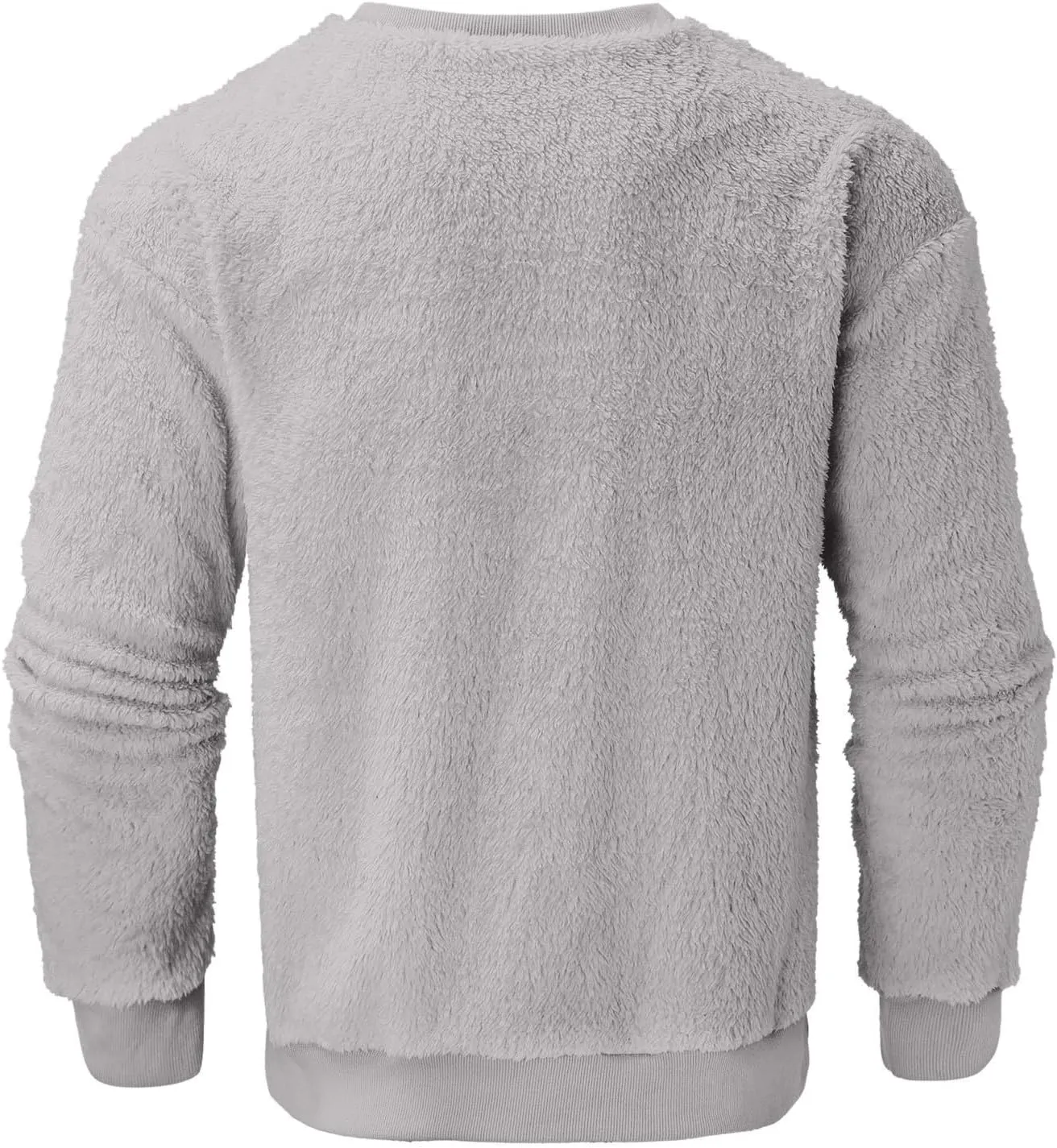 Mens Fleece Crewneck Sweatshirts Fuzzy Sherpa Sweatshirt Long Sleeve Fluffy Pullover Cozy Basic Fall Winter Warm Tops