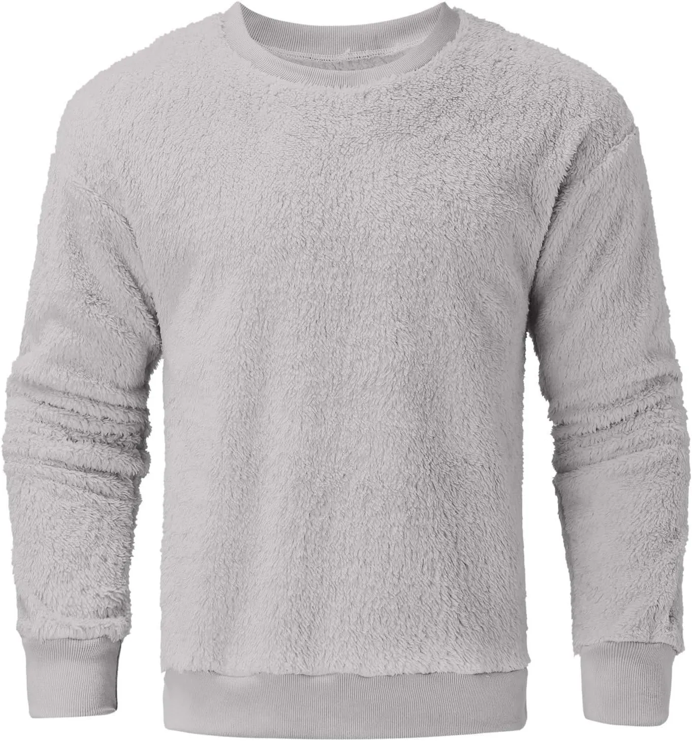 Mens Fleece Crewneck Sweatshirts Fuzzy Sherpa Sweatshirt Long Sleeve Fluffy Pullover Cozy Basic Fall Winter Warm Tops