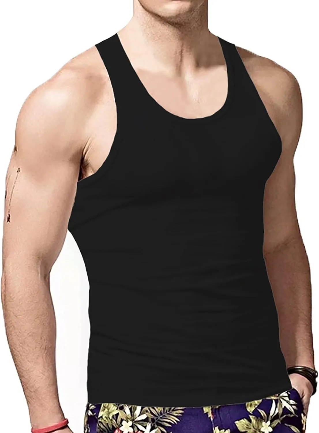 Men's Lightweight Cotton Tank Undershirts Hooded Tank Top Breathable Sleeveless Vest Fashion Casual Vest