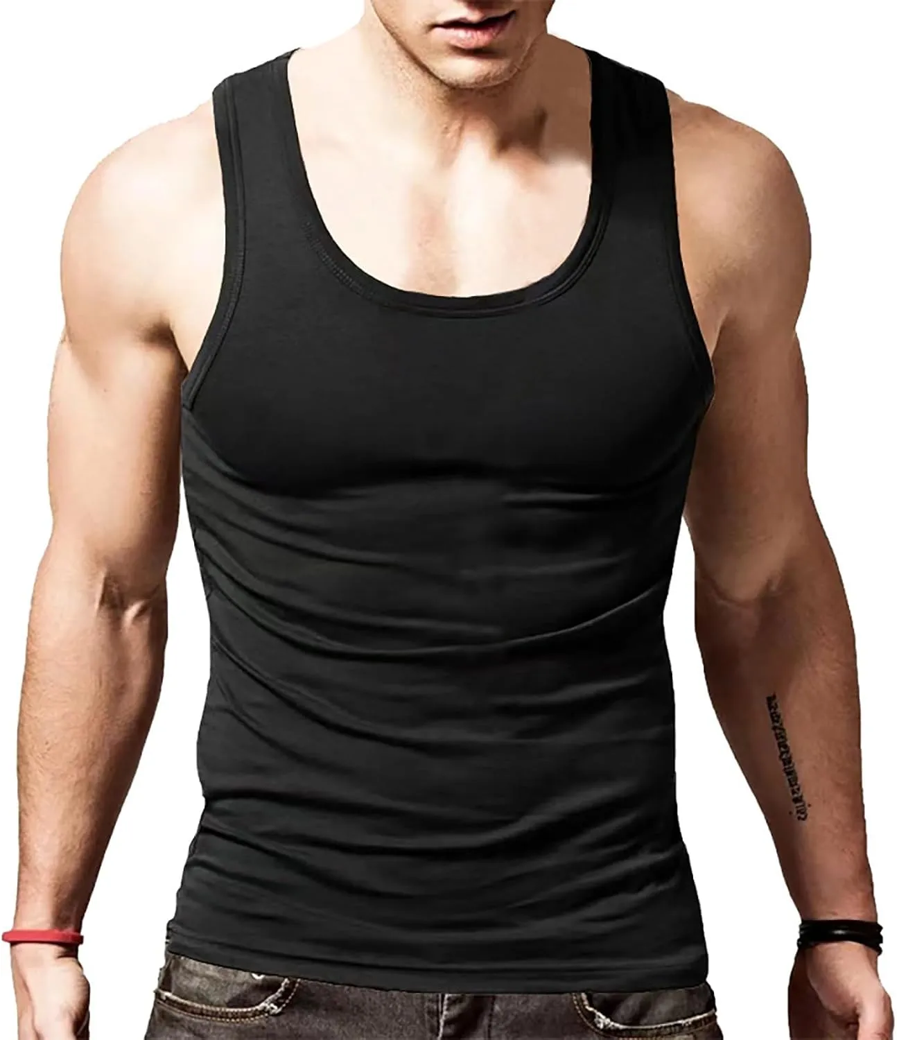 Men's Lightweight Cotton Tank Undershirts Hooded Tank Top Breathable Sleeveless Vest Fashion Casual Vest