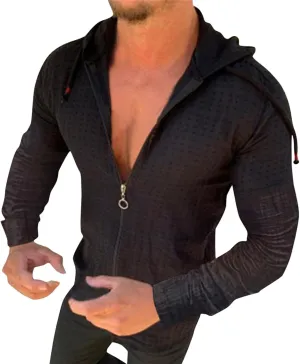 Mens Lightweight Summer Shirts Hooded Sweatshirts Zip Up Solid Spring Casual Long Sleeve Shirt Tops for Men