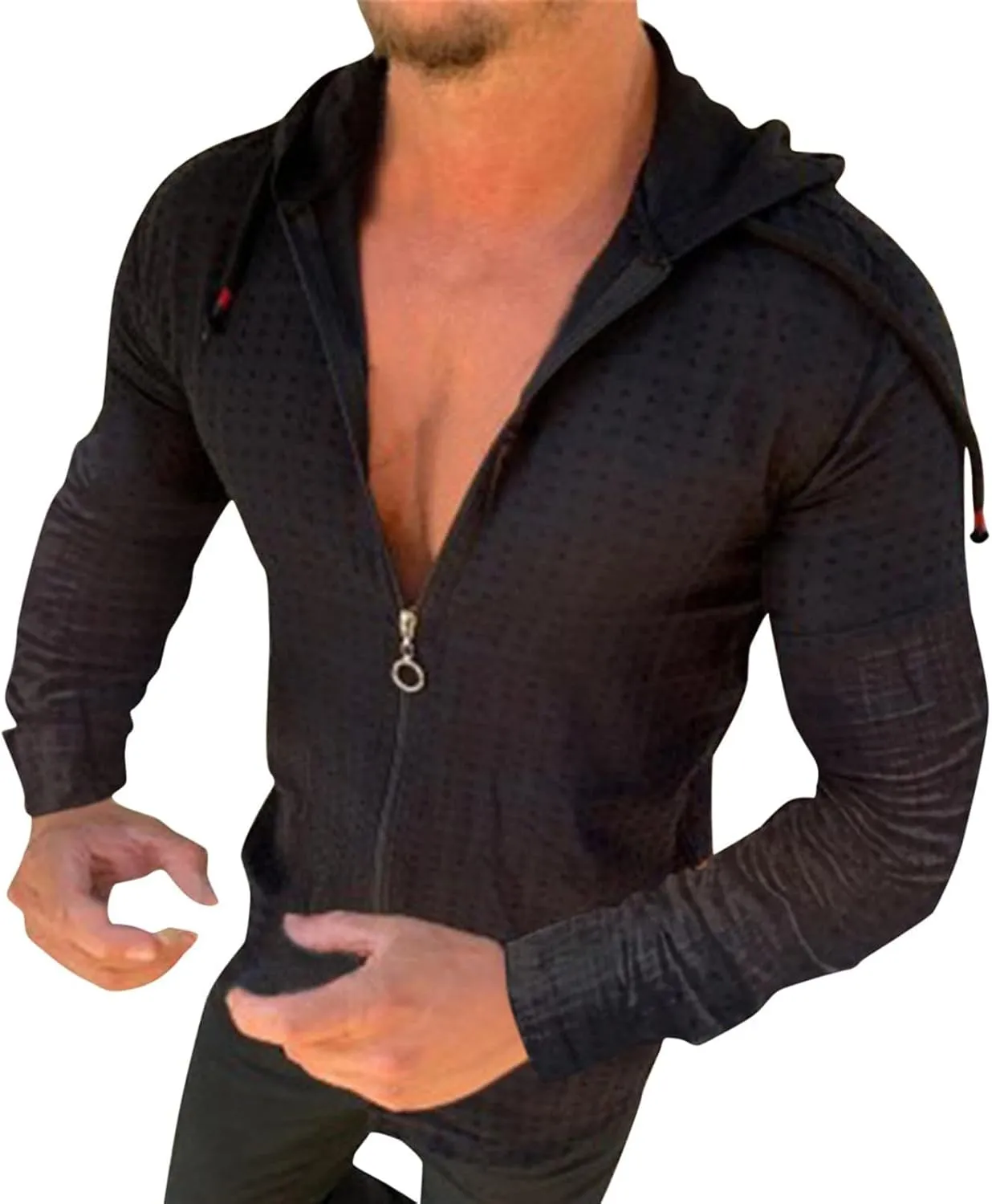 Mens Lightweight Summer Shirts Hooded Sweatshirts Zip Up Solid Spring Casual Long Sleeve Shirt Tops for Men