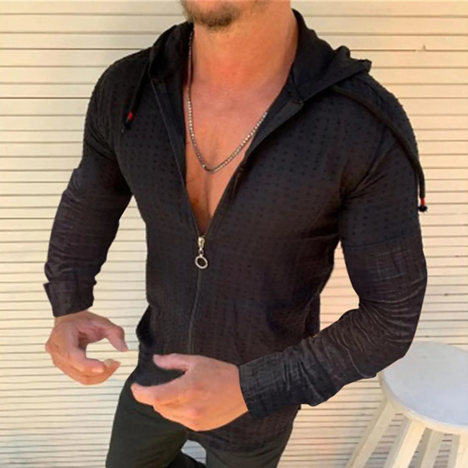 Mens Lightweight Summer Shirts Hooded Sweatshirts Zip Up Solid Spring Casual Long Sleeve Shirt Tops for Men