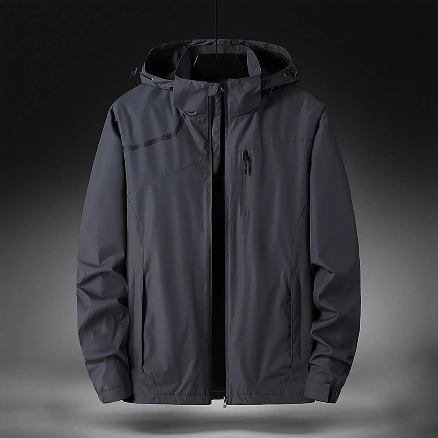 Mens Lightweight Waterproof Hooded Rain Jacket Zip Up Softshell Jacket Hiking Cycling Travel Military Tactical Jacket