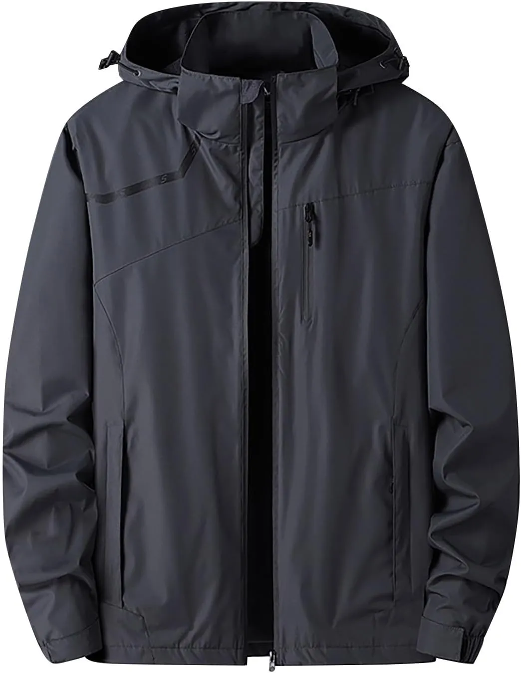Mens Lightweight Waterproof Hooded Rain Jacket Zip Up Softshell Jacket Hiking Cycling Travel Military Tactical Jacket
