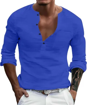 Mens Linen Shirts 3/4 Sleeve Casual V Neck Tropical Polo Shirt Lightweight Loose Tropical Hawaiian Beach Beach Top