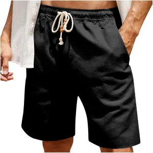 Men's Linen Shorts 11 Inch Inseam Flat Front Shorts with Pockets Lightweight Drawstring Elastic Waist Shorts Summer Shorts