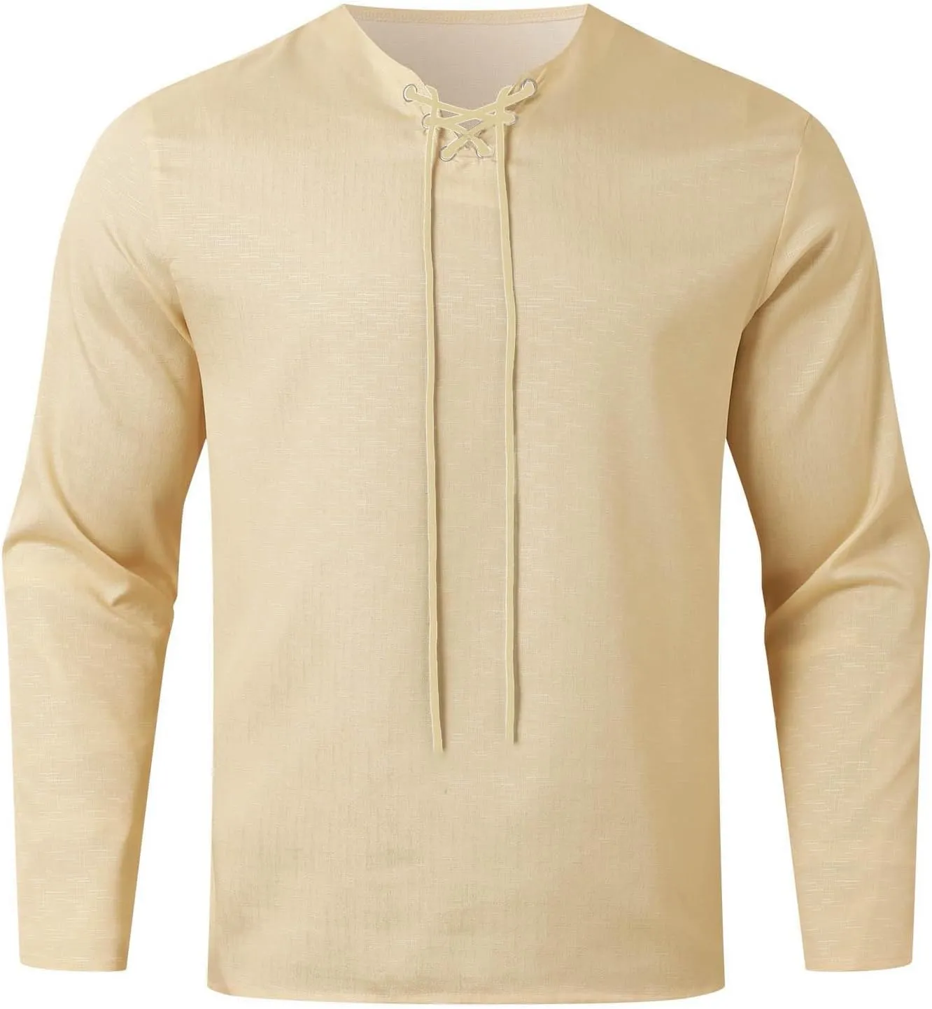 Men's Medieval Gothic Renaissance Shirts, Long Sleeve Loose Mercenary Costume, Solid Color Stand Collar Drawstring Shirt