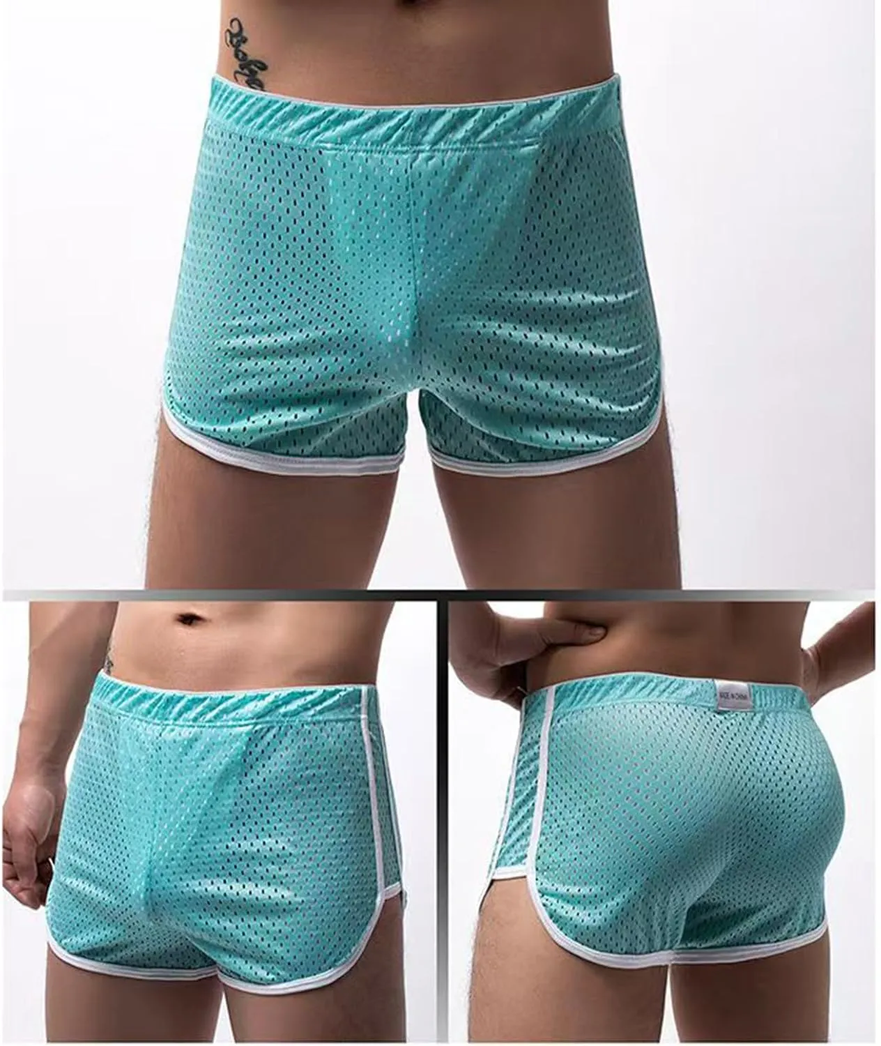 Mens Mesh Booty Short Lounge Running Sexy Casual Home Sleep Beach 3 Inch