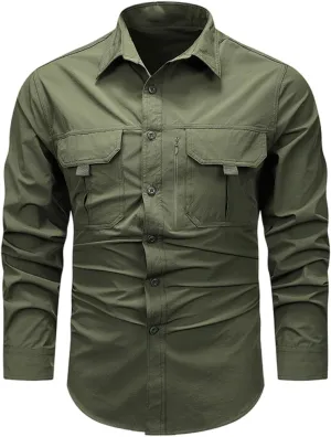 Mens Military Tactical Uniform Shirts Ripstop Lightweight Breathable Loose Fit Work Shirt Button Hiking Fishing Shirt