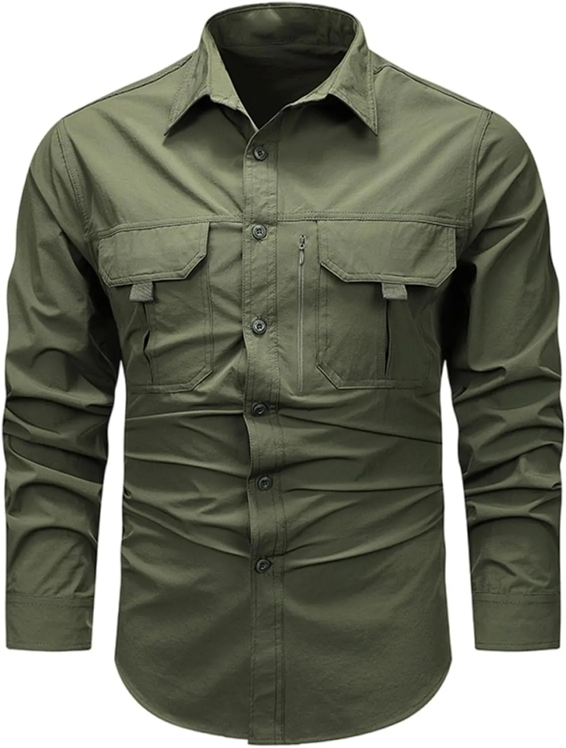 Mens Military Tactical Uniform Shirts Ripstop Lightweight Breathable Loose Fit Work Shirt Button Hiking Fishing Shirt