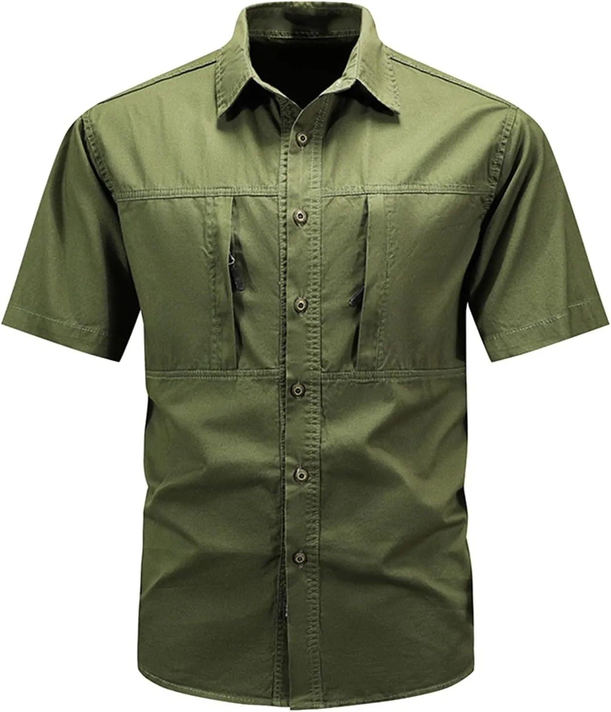 Mens Military Tactical Uniform Shirts Ripstop Lightweight Breathable Loose Fit Work Shirt Button Hiking Fishing Shirt