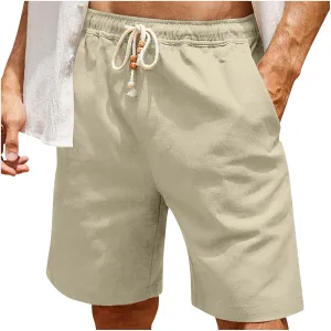 Men's Pants Cotton Linen Shorts Drawstring Elastic Waist Shorts with Pockets Casual Baggy Classic Fit Lounge Shorts