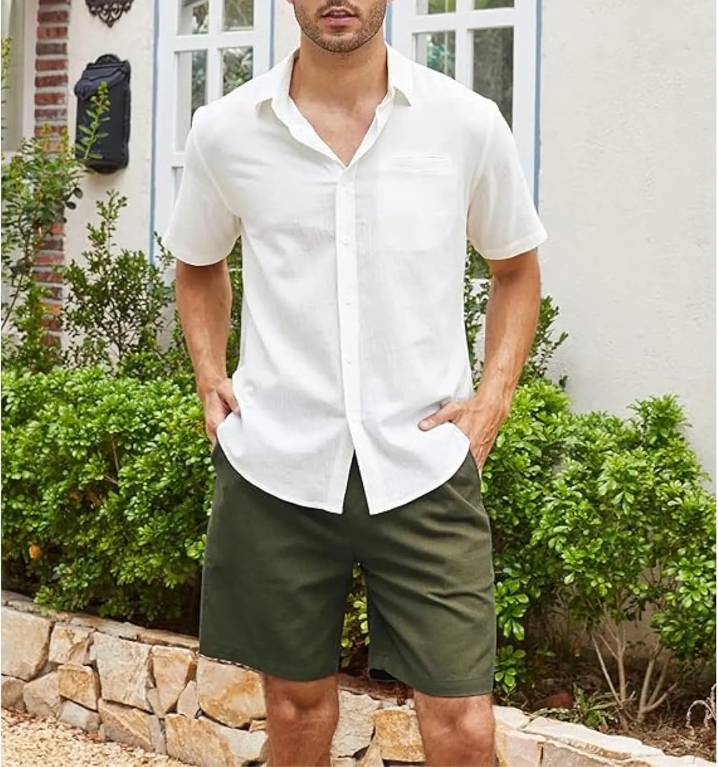 Men's Pants Cotton Linen Shorts Drawstring Elastic Waist Shorts with Pockets Casual Baggy Classic Fit Lounge Shorts