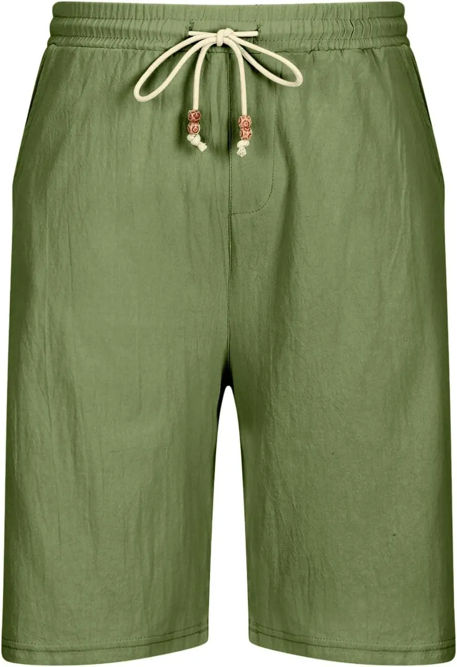 Men's Pants Cotton Linen Shorts Drawstring Elastic Waist Shorts with Pockets Casual Baggy Classic Fit Lounge Shorts