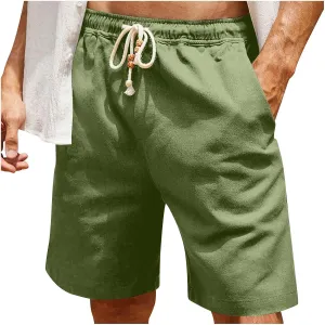Men's Pants Cotton Linen Shorts Drawstring Elastic Waist Shorts with Pockets Casual Baggy Classic Fit Lounge Shorts
