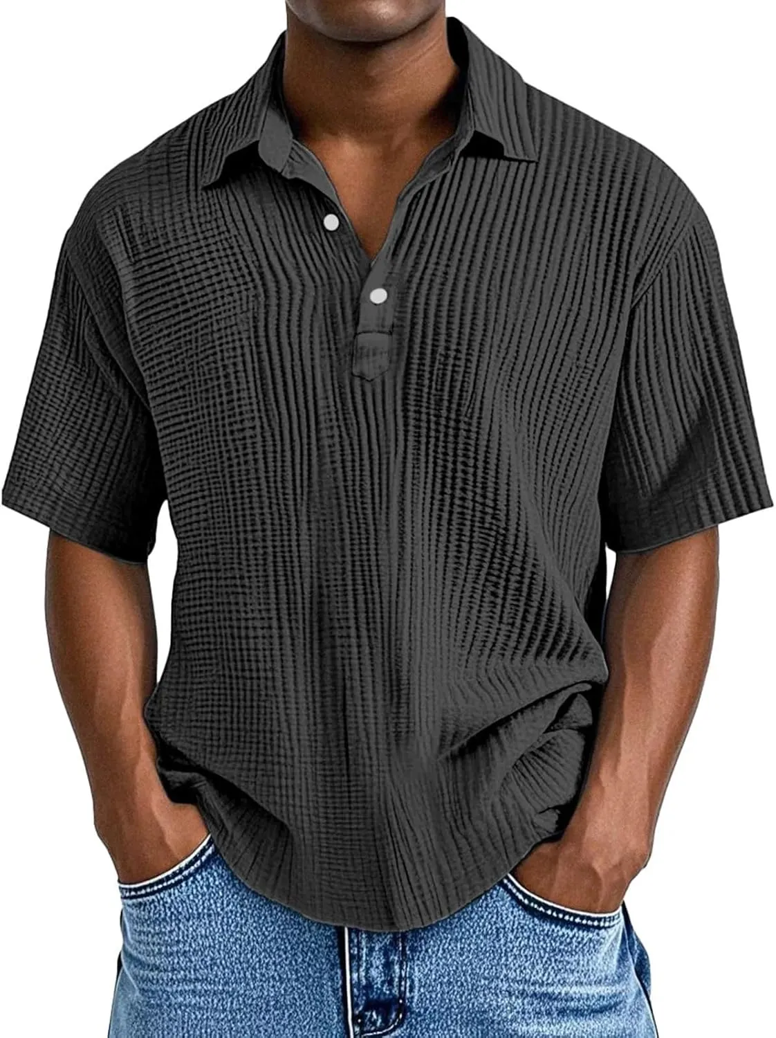 Mens Pullover Short Sleeve Guayabera Shirts Textured Casual Classic Lightweight Slim Fit Tops Vacation Beach T-Shirts