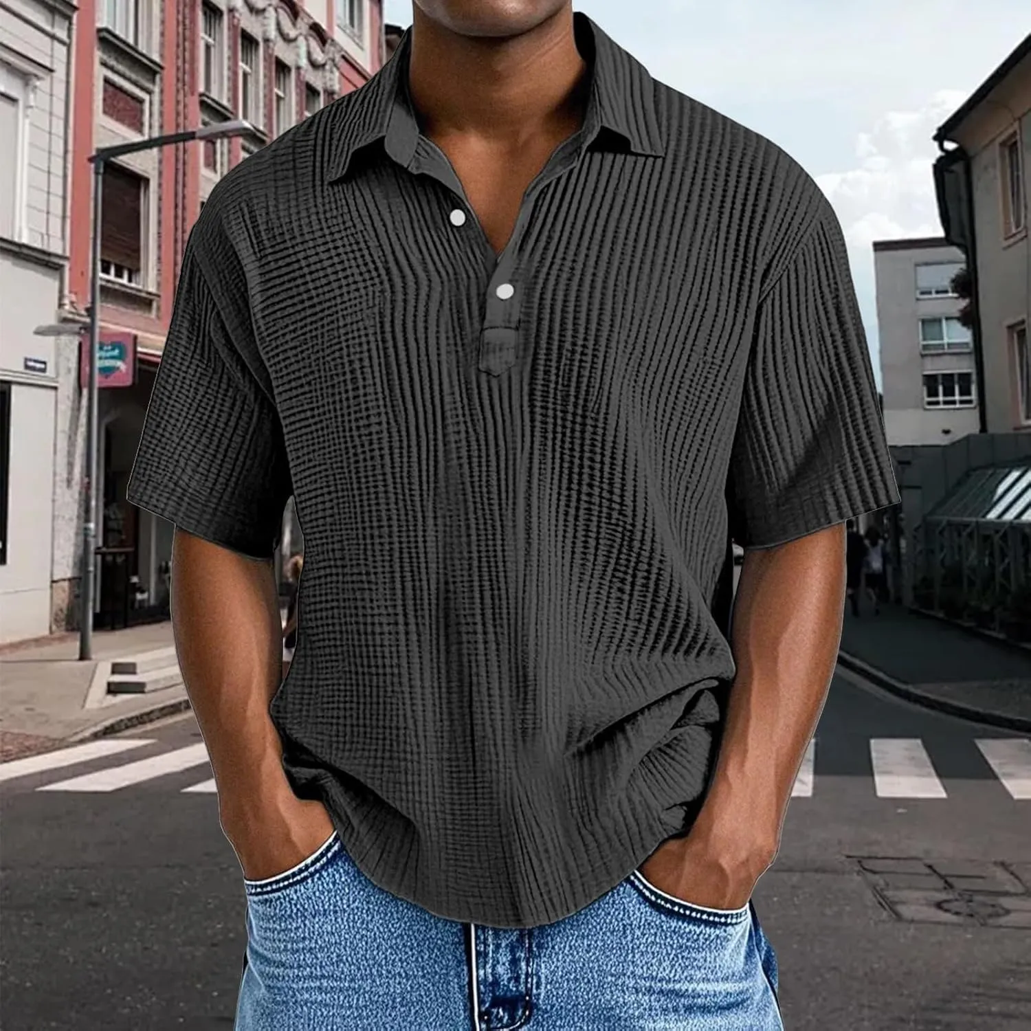 Mens Pullover Short Sleeve Guayabera Shirts Textured Casual Classic Lightweight Slim Fit Tops Vacation Beach T-Shirts