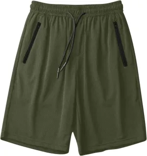 Mens Quick Dry Running Shorts with Zipper Pocket Drawstring Waist Summer Breathable Ice Silk Workout Short Pants