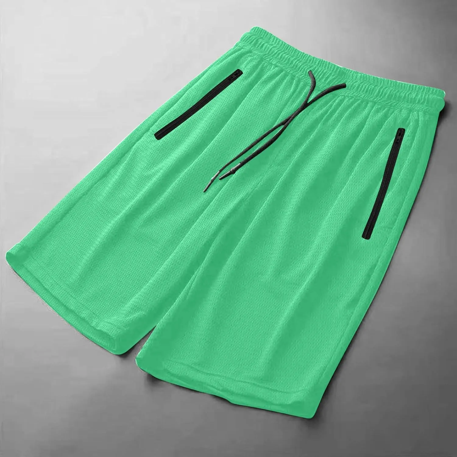 Mens Quick Dry Running Shorts with Zipper Pocket Drawstring Waist Summer Breathable Ice Silk Workout Short Pants